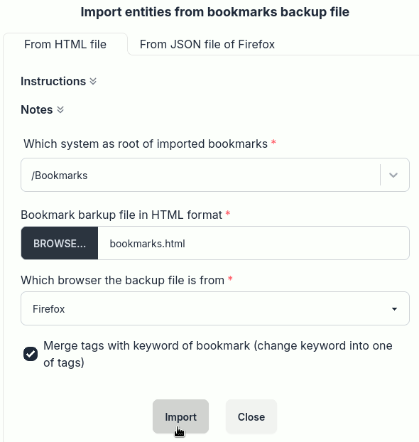 Click import button on import page
