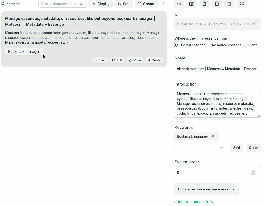 Add keywords for an instance successfully
