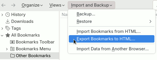 Backup bookmarks