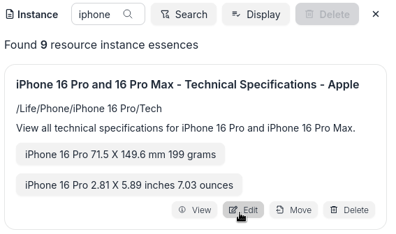 Search instance results
