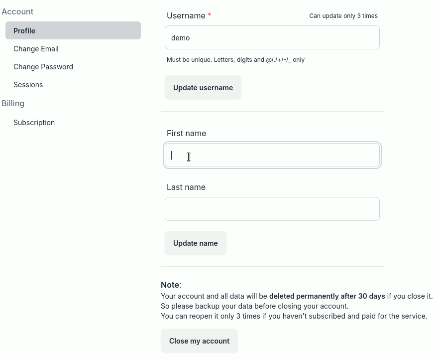 Profile page