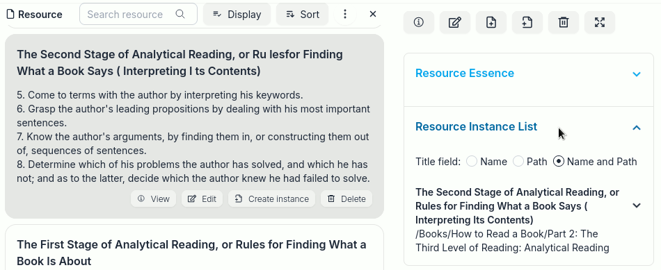 View instance list of a resource