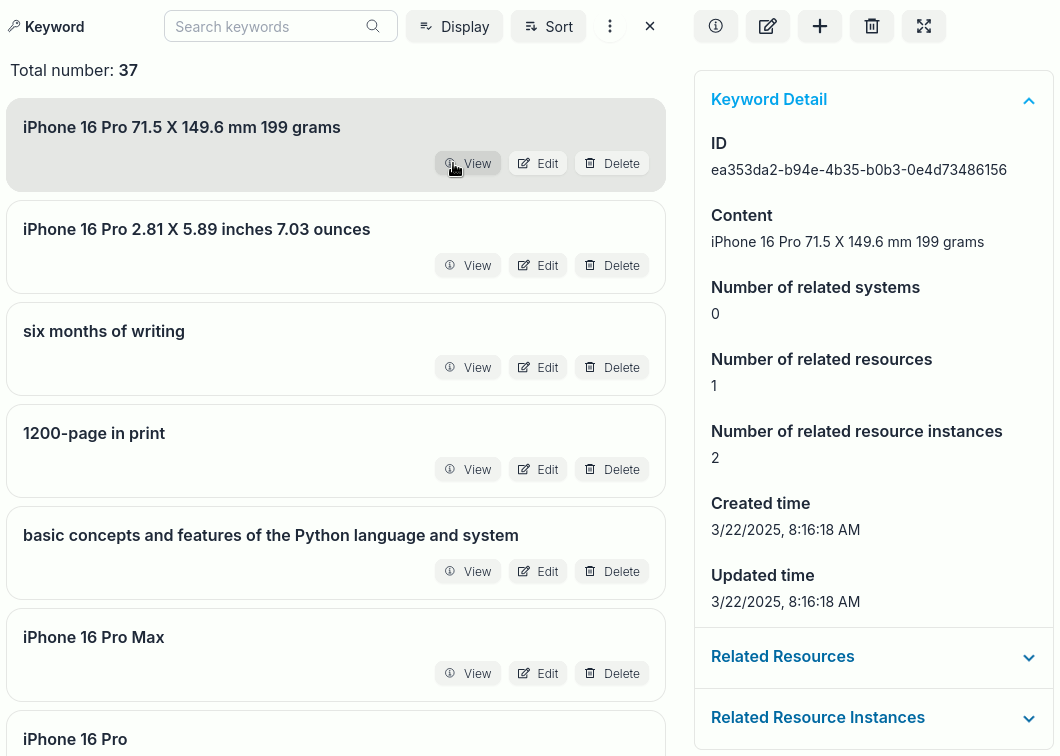View keyword detail